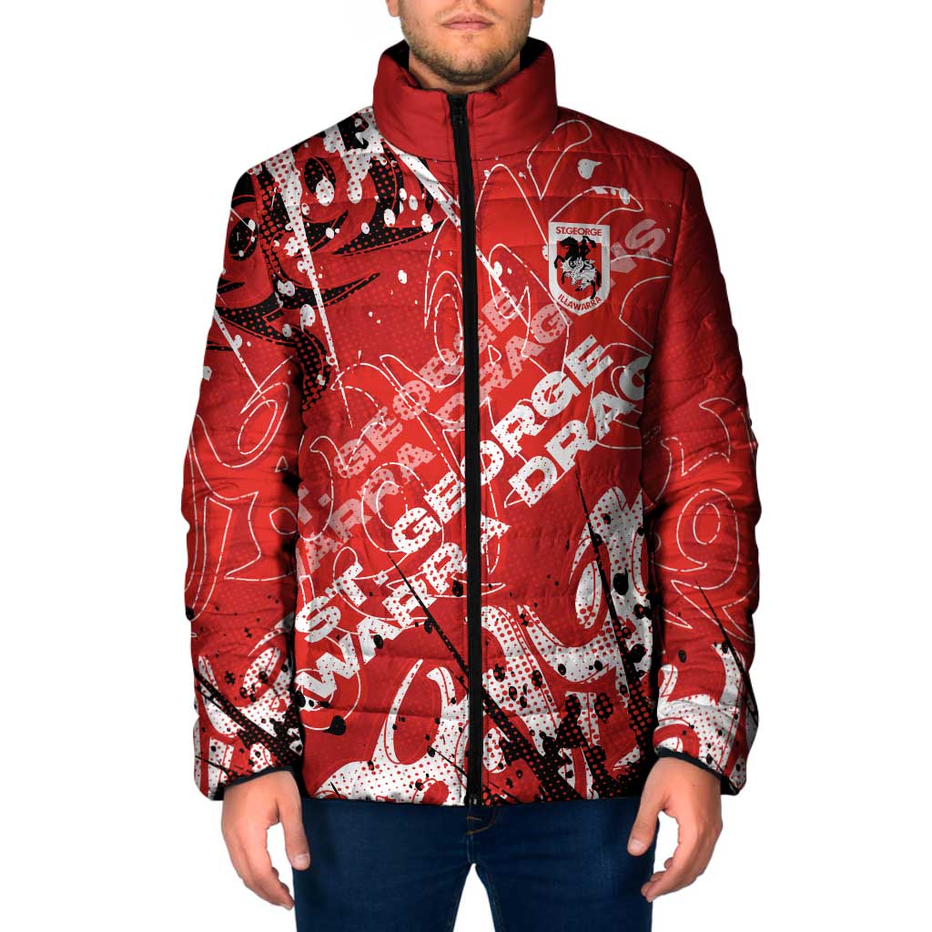 Personalized St. George Illawarra Dragons Rugby Padded Jacket Urban Street Graffiti Style - Distressed Splatter Elements