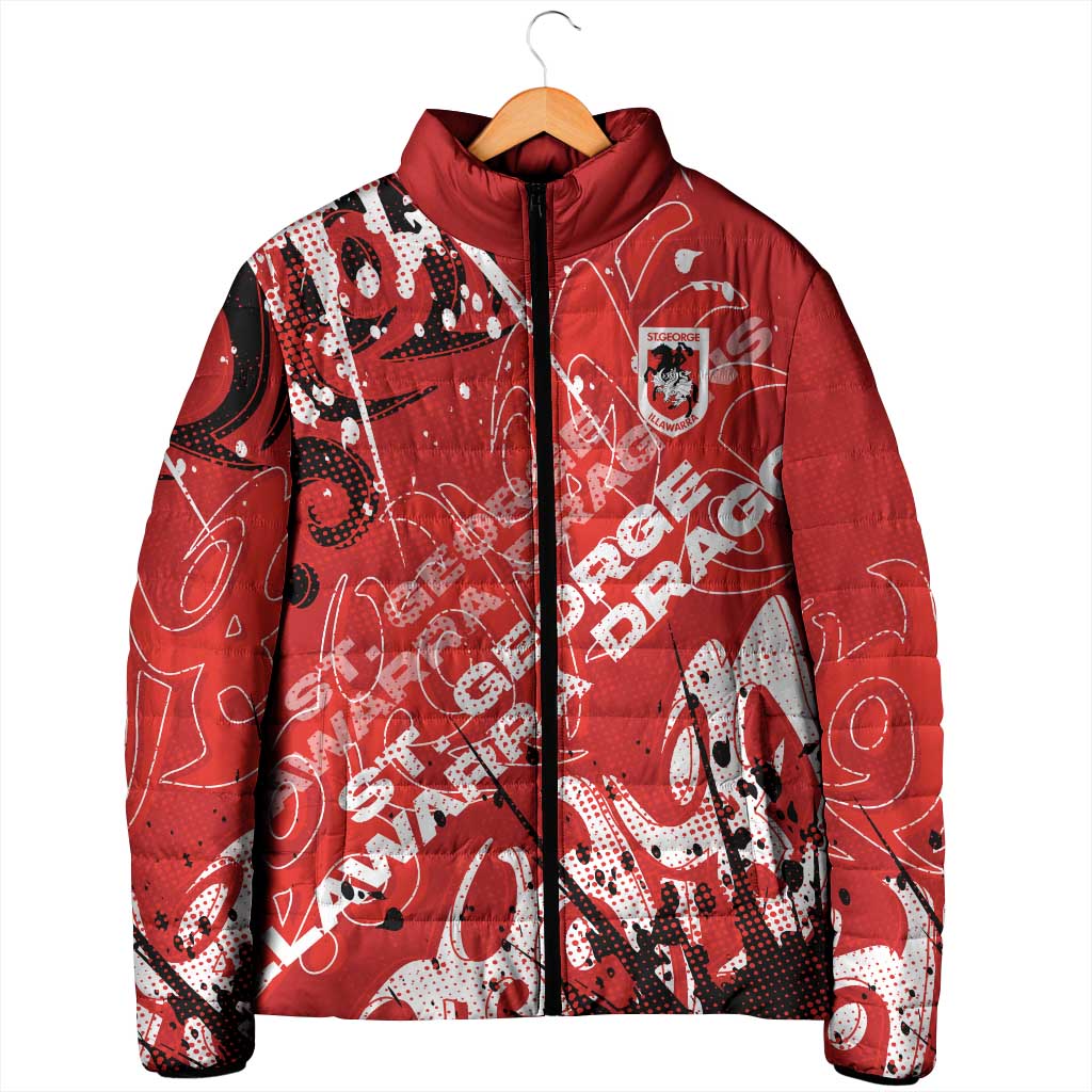 Personalized St. George Illawarra Dragons Rugby Padded Jacket Urban Street Graffiti Style - Distressed Splatter Elements