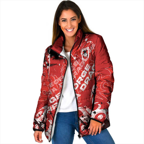 Personalized St. George Illawarra Dragons Rugby Padded Jacket Urban Street Graffiti Style - Distressed Splatter Elements