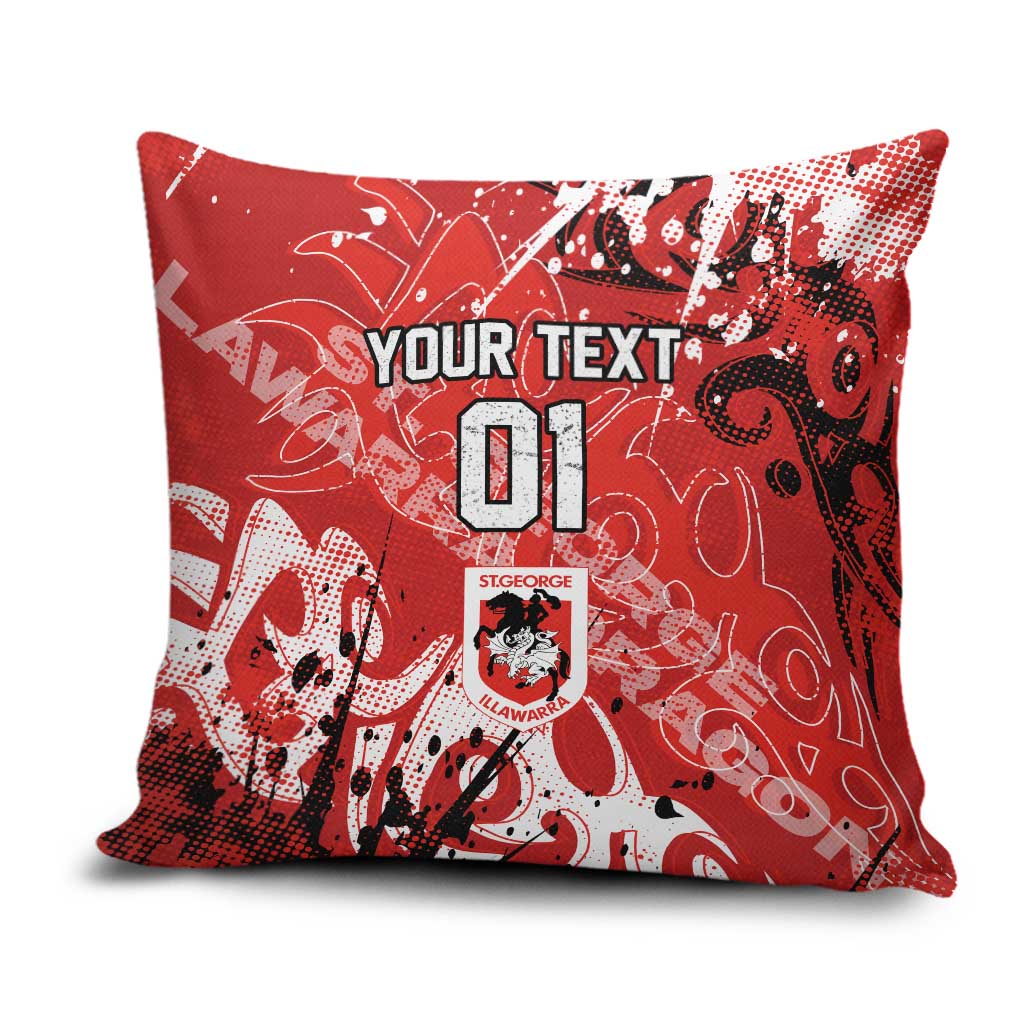 Personalized St. George Illawarra Dragons Rugby Pillow Cover Urban Street Graffiti Style - Distressed Splatter Elements