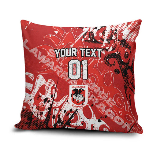 Personalized St. George Illawarra Dragons Rugby Pillow Cover Urban Street Graffiti Style - Distressed Splatter Elements