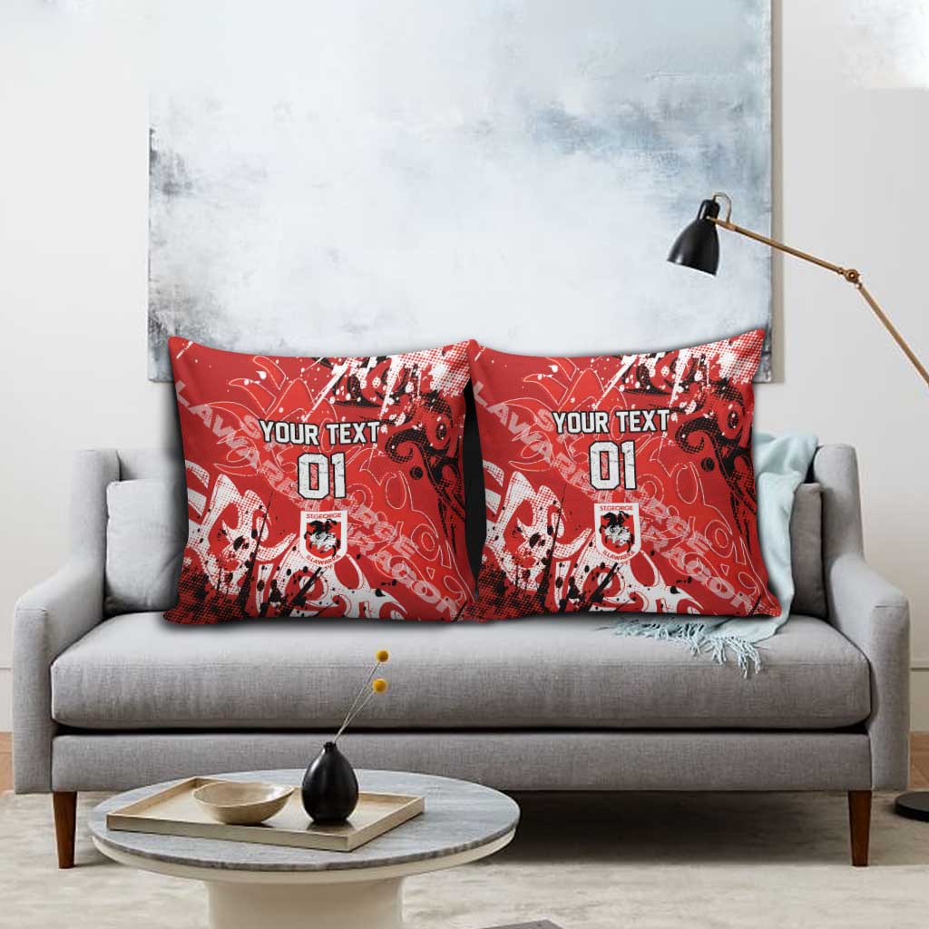 Personalized St. George Illawarra Dragons Rugby Pillow Cover Urban Street Graffiti Style - Distressed Splatter Elements