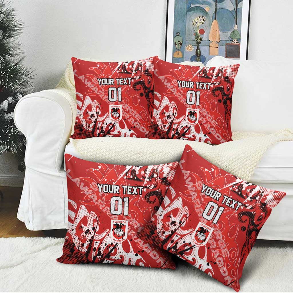 Personalized St. George Illawarra Dragons Rugby Pillow Cover Urban Street Graffiti Style - Distressed Splatter Elements