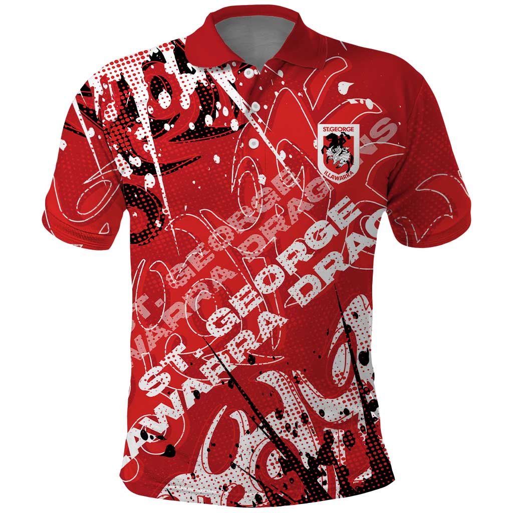 Personalized St. George Illawarra Dragons Rugby Polo Shirt Urban Street Graffiti Style - Distressed Splatter Elements