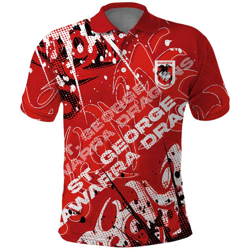 Personalized St. George Illawarra Dragons Rugby Polo Shirt Urban Street Graffiti Style - Distressed Splatter Elements