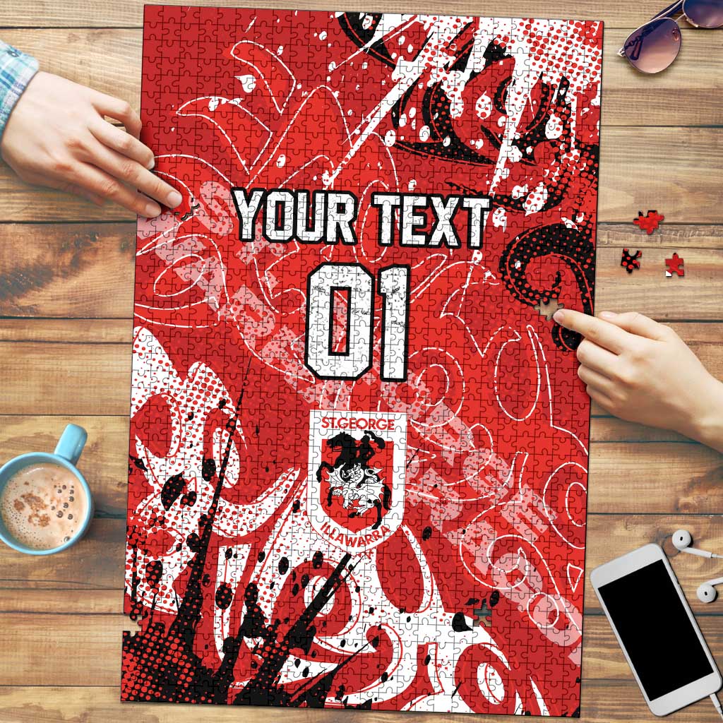 Personalized St. George Illawarra Dragons Rugby Puzzle Urban Street Graffiti Style - Distressed Splatter Elements