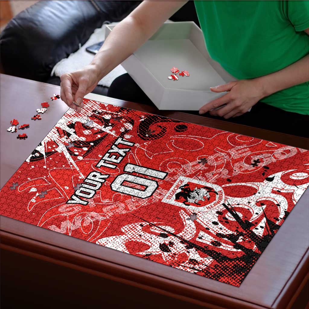Personalized St. George Illawarra Dragons Rugby Puzzle Urban Street Graffiti Style - Distressed Splatter Elements
