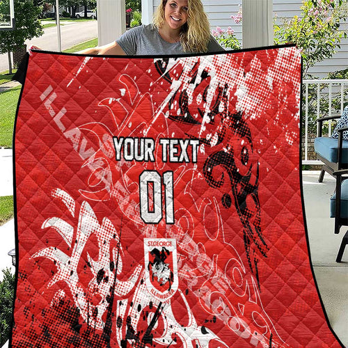 Personalized St. George Illawarra Dragons Rugby Quilt Urban Street Graffiti Style - Distressed Splatter Elements