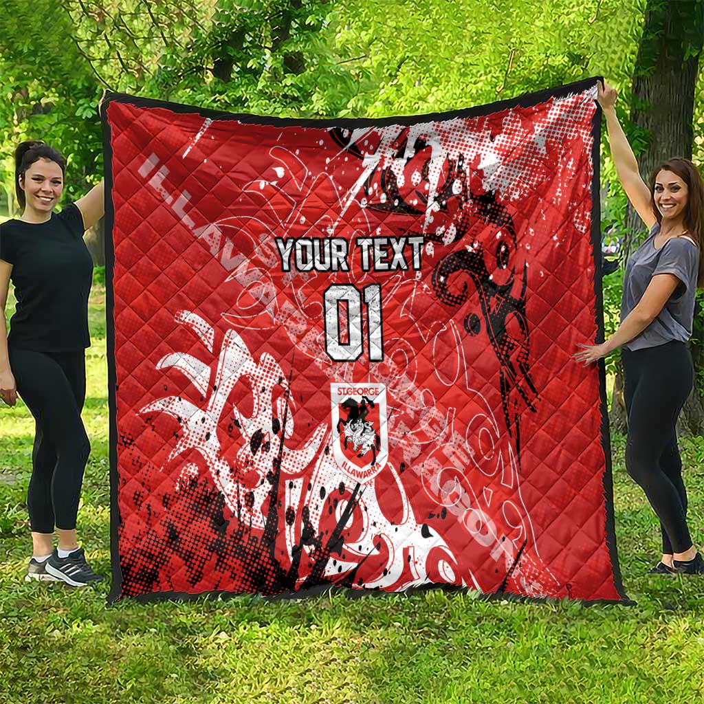 Personalized St. George Illawarra Dragons Rugby Quilt Urban Street Graffiti Style - Distressed Splatter Elements