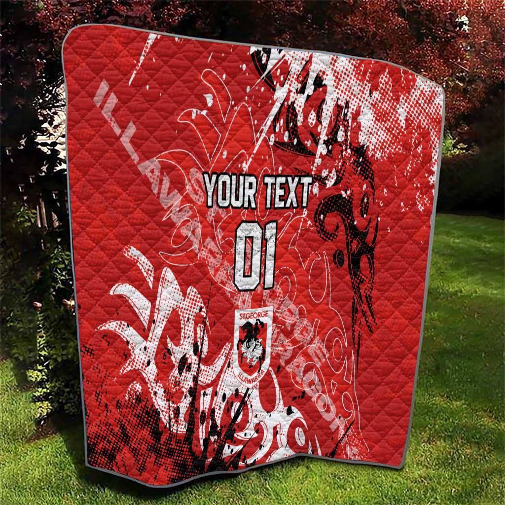 Personalized St. George Illawarra Dragons Rugby Quilt Urban Street Graffiti Style - Distressed Splatter Elements