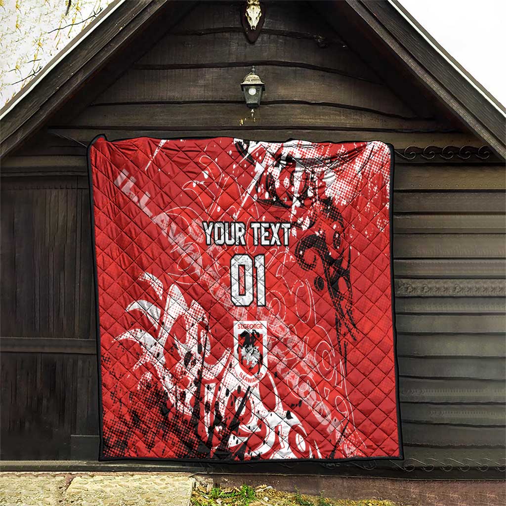 Personalized St. George Illawarra Dragons Rugby Quilt Urban Street Graffiti Style - Distressed Splatter Elements