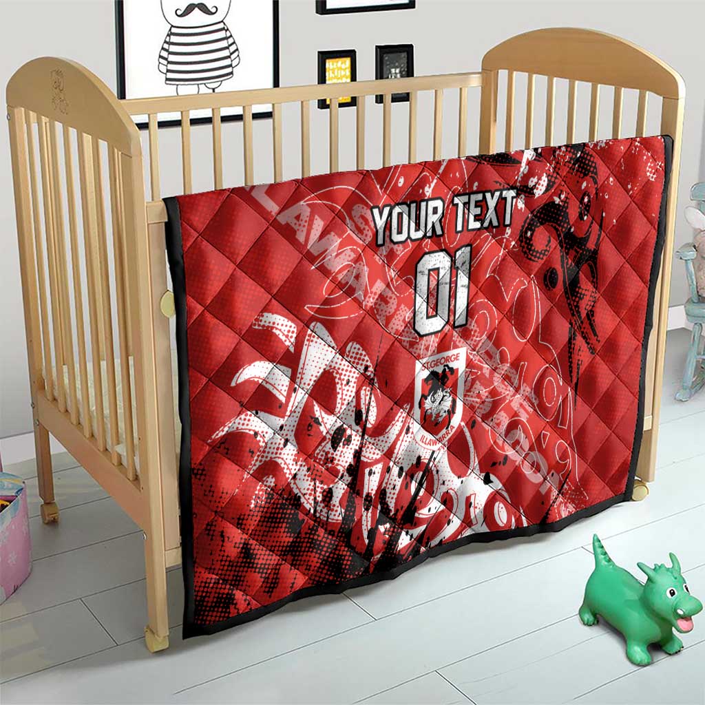 Personalized St. George Illawarra Dragons Rugby Quilt Urban Street Graffiti Style - Distressed Splatter Elements