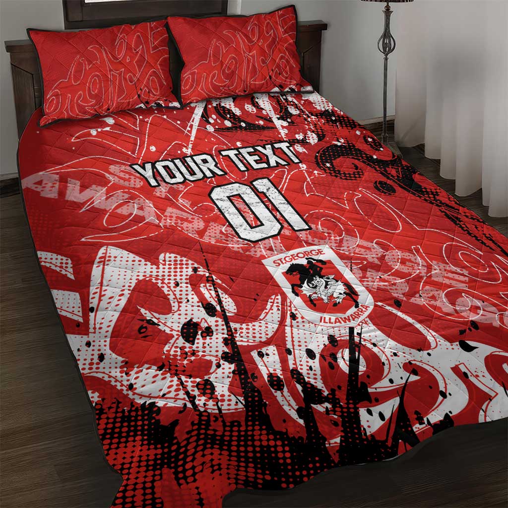 Personalized St. George Illawarra Dragons Rugby Quilt Bed Set Urban Street Graffiti Style - Distressed Splatter Elements