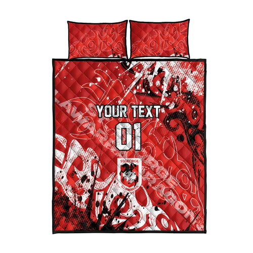 Personalized St. George Illawarra Dragons Rugby Quilt Bed Set Urban Street Graffiti Style - Distressed Splatter Elements