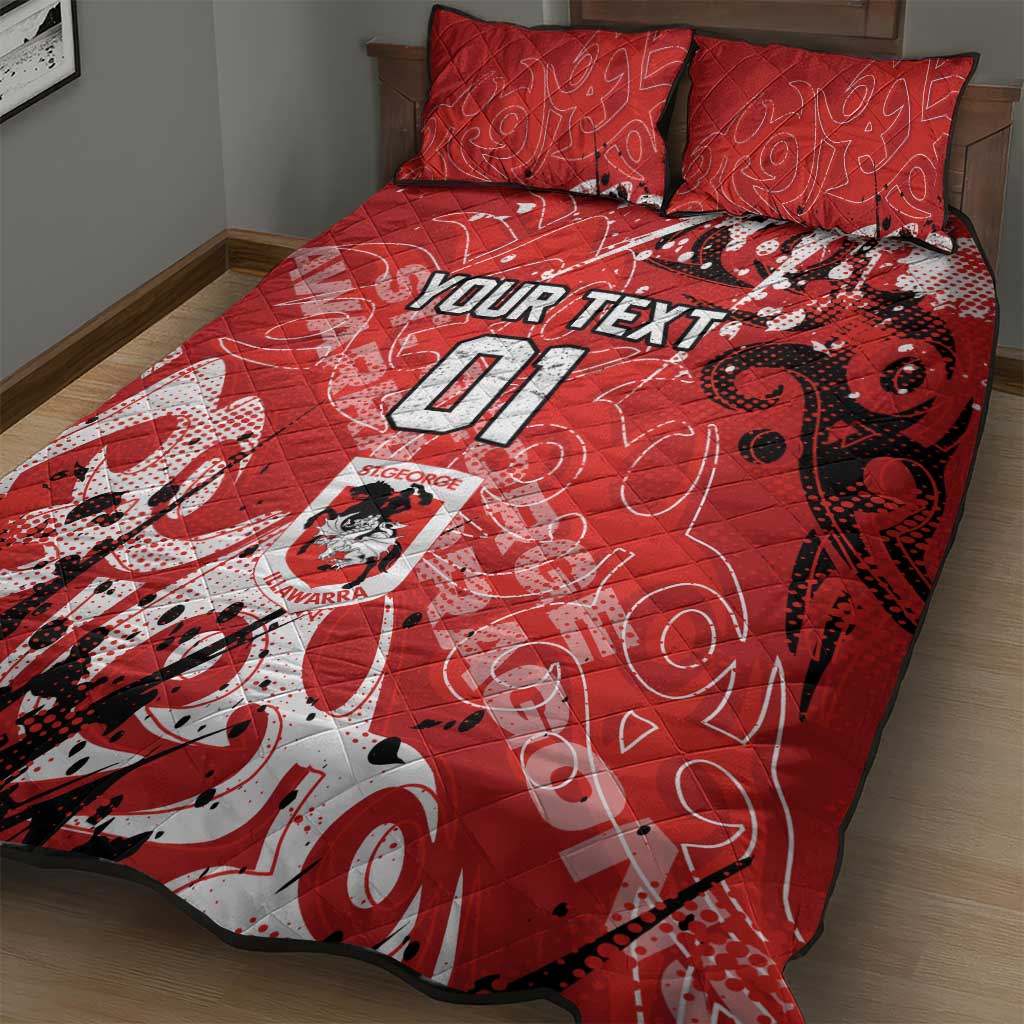 Personalized St. George Illawarra Dragons Rugby Quilt Bed Set Urban Street Graffiti Style - Distressed Splatter Elements