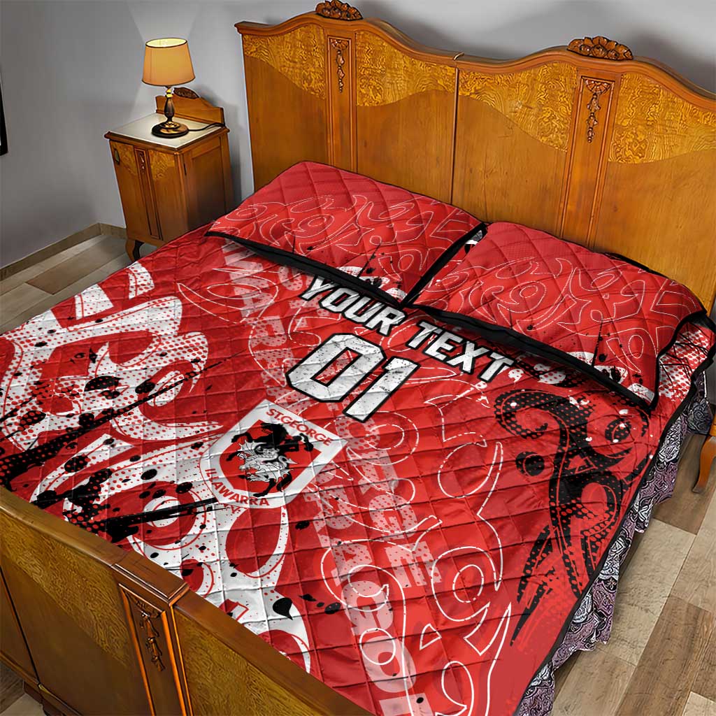 Personalized St. George Illawarra Dragons Rugby Quilt Bed Set Urban Street Graffiti Style - Distressed Splatter Elements