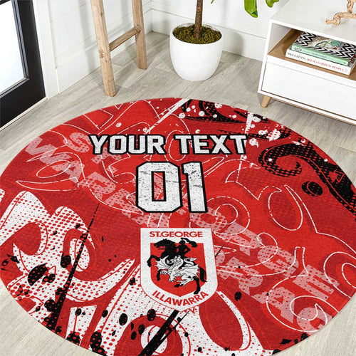Personalized St. George Illawarra Dragons Rugby Round Carpet Urban Street Graffiti Style - Distressed Splatter Elements