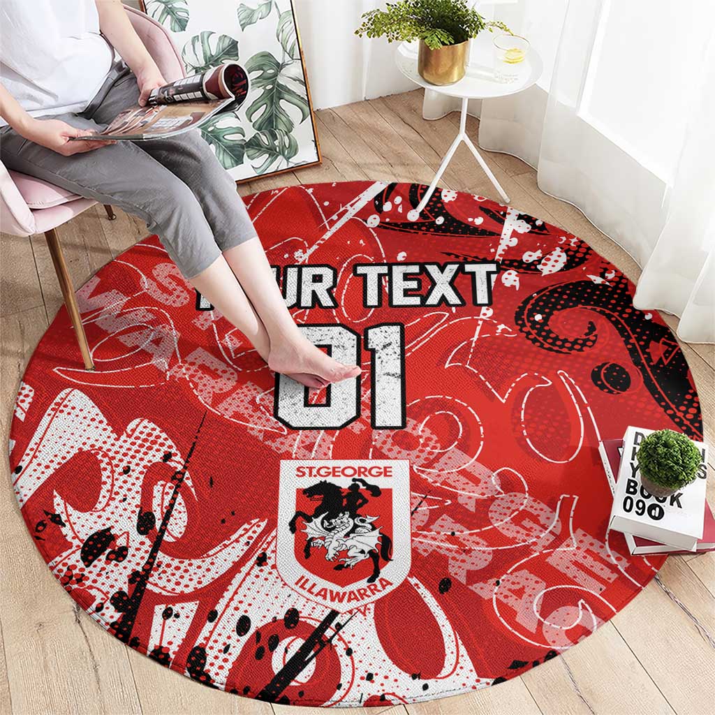 Personalized St. George Illawarra Dragons Rugby Round Carpet Urban Street Graffiti Style - Distressed Splatter Elements