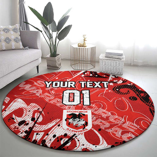 Personalized St. George Illawarra Dragons Rugby Round Carpet Urban Street Graffiti Style - Distressed Splatter Elements