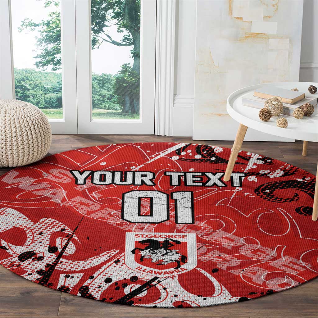 Personalized St. George Illawarra Dragons Rugby Round Carpet Urban Street Graffiti Style - Distressed Splatter Elements