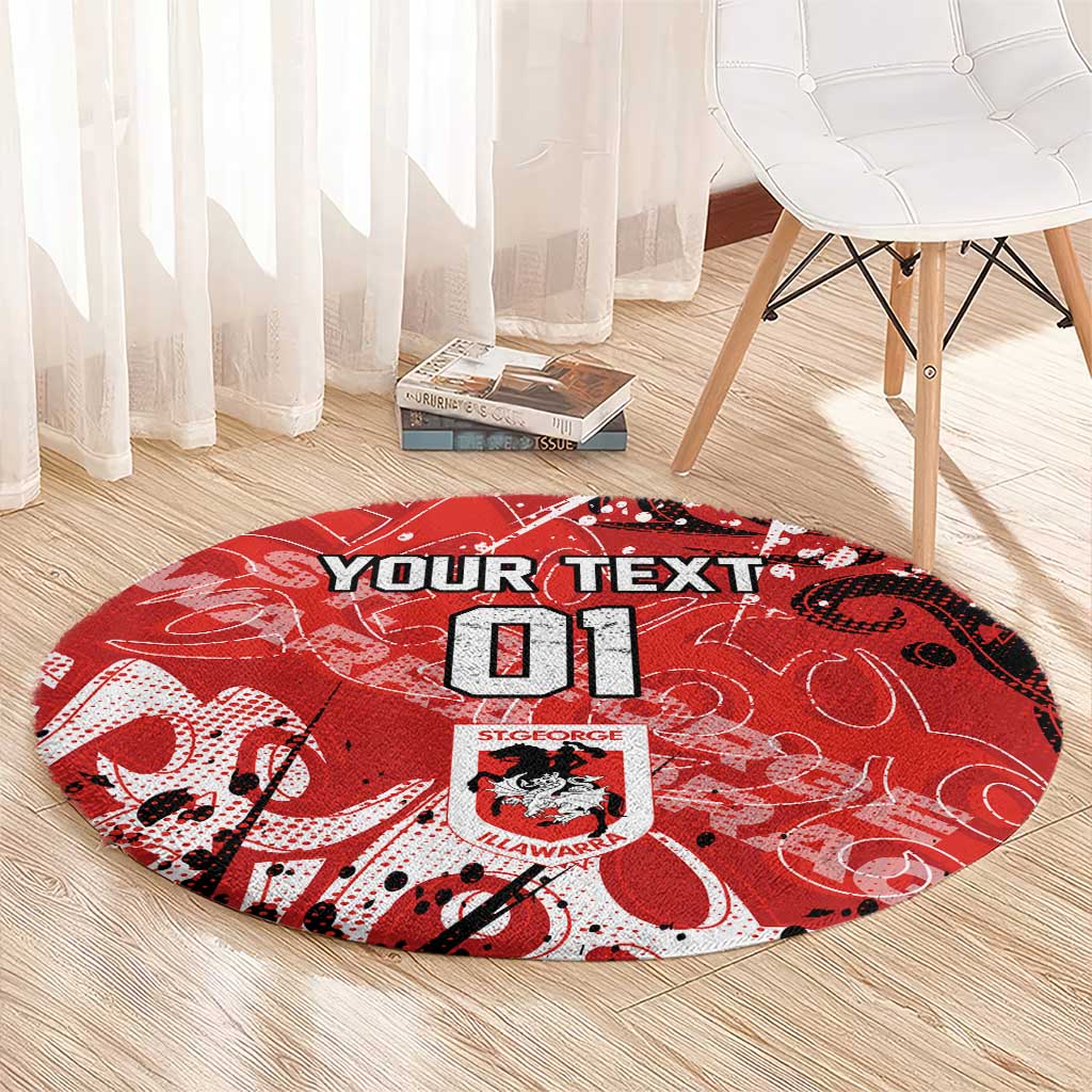 Personalized St. George Illawarra Dragons Rugby Round Carpet Urban Street Graffiti Style - Distressed Splatter Elements