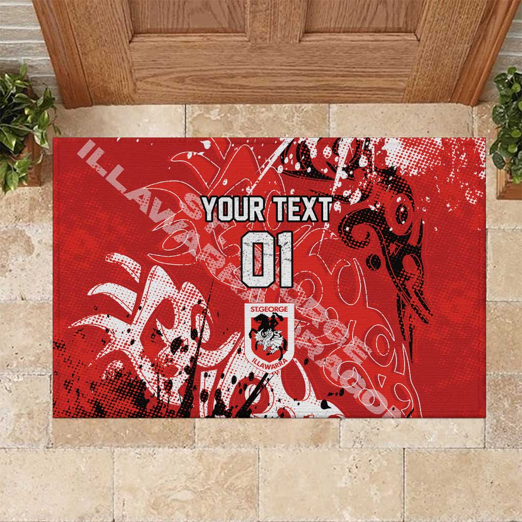 Personalized St. George Illawarra Dragons Rugby Rubber Doormat Urban Street Graffiti Style - Distressed Splatter Elements
