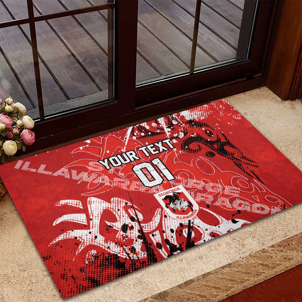 Personalized St. George Illawarra Dragons Rugby Rubber Doormat Urban Street Graffiti Style - Distressed Splatter Elements