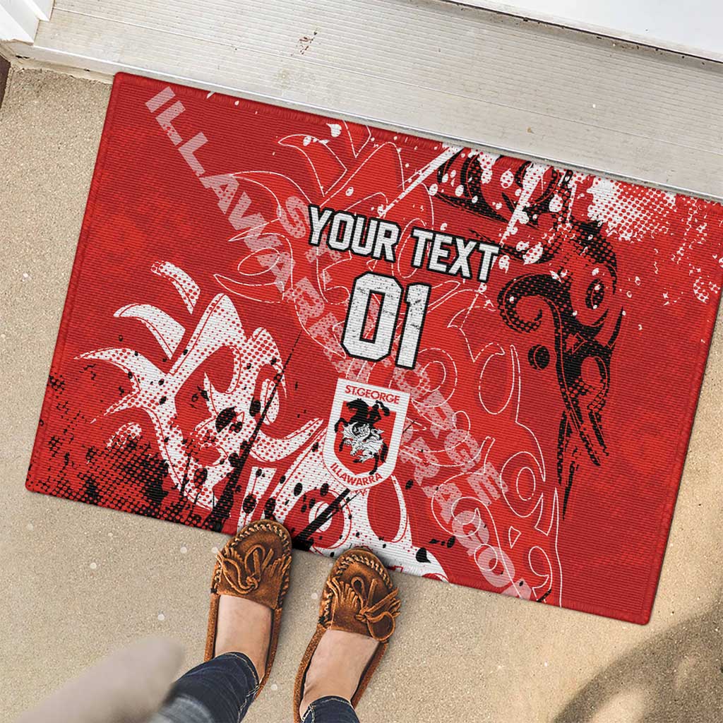 Personalized St. George Illawarra Dragons Rugby Rubber Doormat Urban Street Graffiti Style - Distressed Splatter Elements