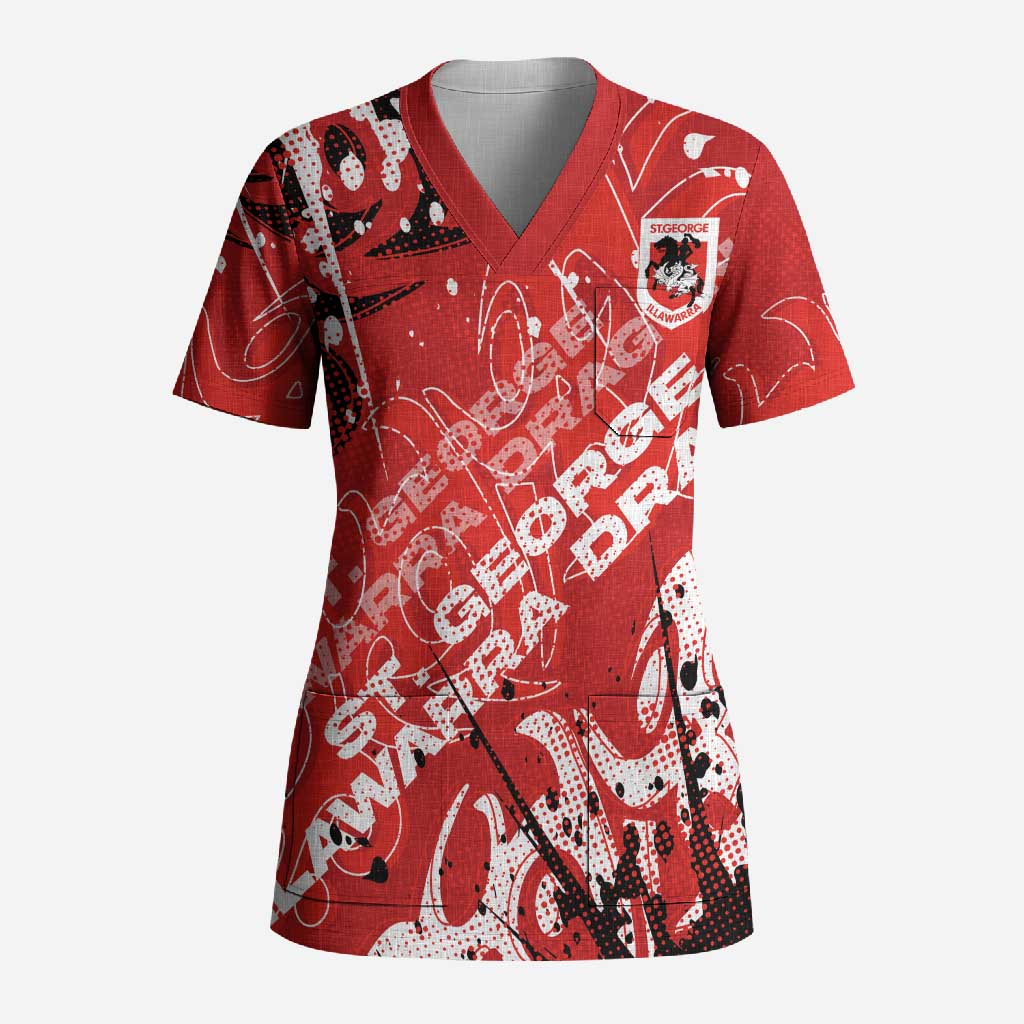 Personalized St. George Illawarra Dragons Rugby Scrub Top Urban Street Graffiti Style - Distressed Splatter Elements