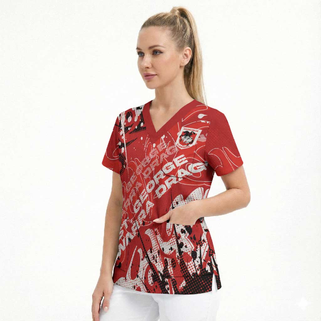 Personalized St. George Illawarra Dragons Rugby Scrub Top Urban Street Graffiti Style - Distressed Splatter Elements