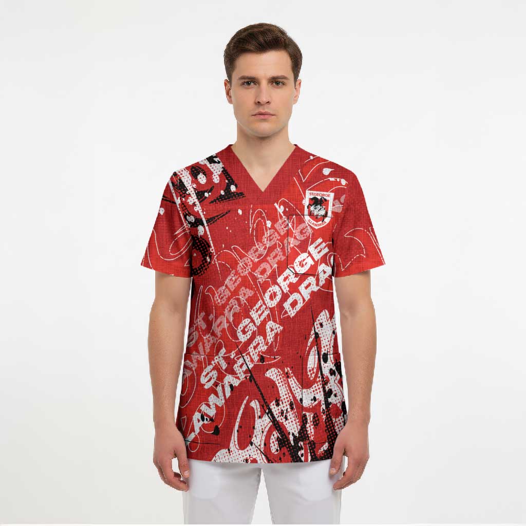 Personalized St. George Illawarra Dragons Rugby Scrub Top Urban Street Graffiti Style - Distressed Splatter Elements