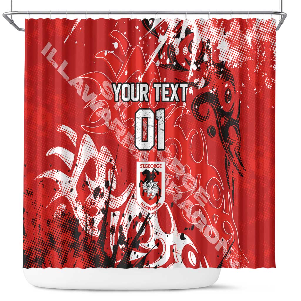 Personalized St. George Illawarra Dragons Rugby Shower Curtain Urban Street Graffiti Style - Distressed Splatter Elements