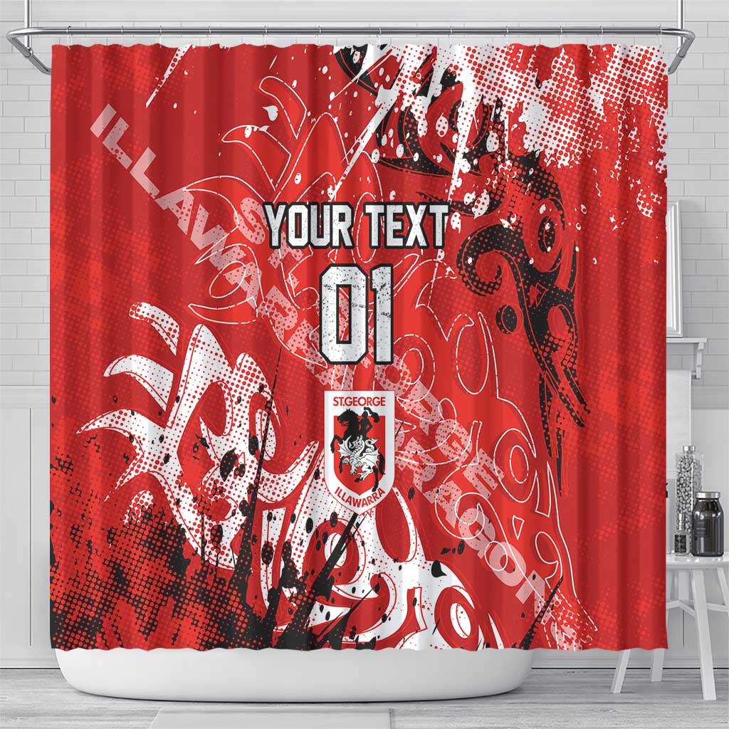 Personalized St. George Illawarra Dragons Rugby Shower Curtain Urban Street Graffiti Style - Distressed Splatter Elements