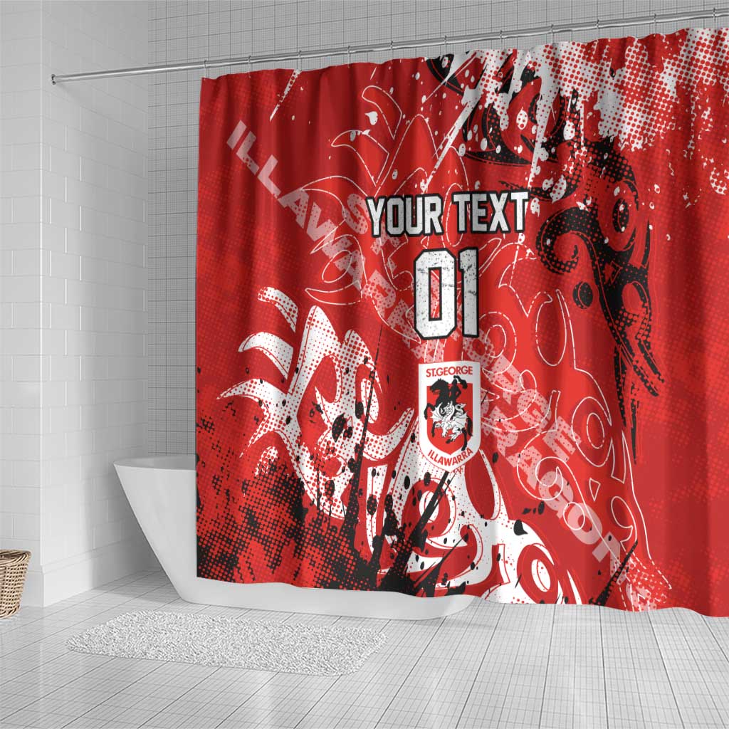 Personalized St. George Illawarra Dragons Rugby Shower Curtain Urban Street Graffiti Style - Distressed Splatter Elements