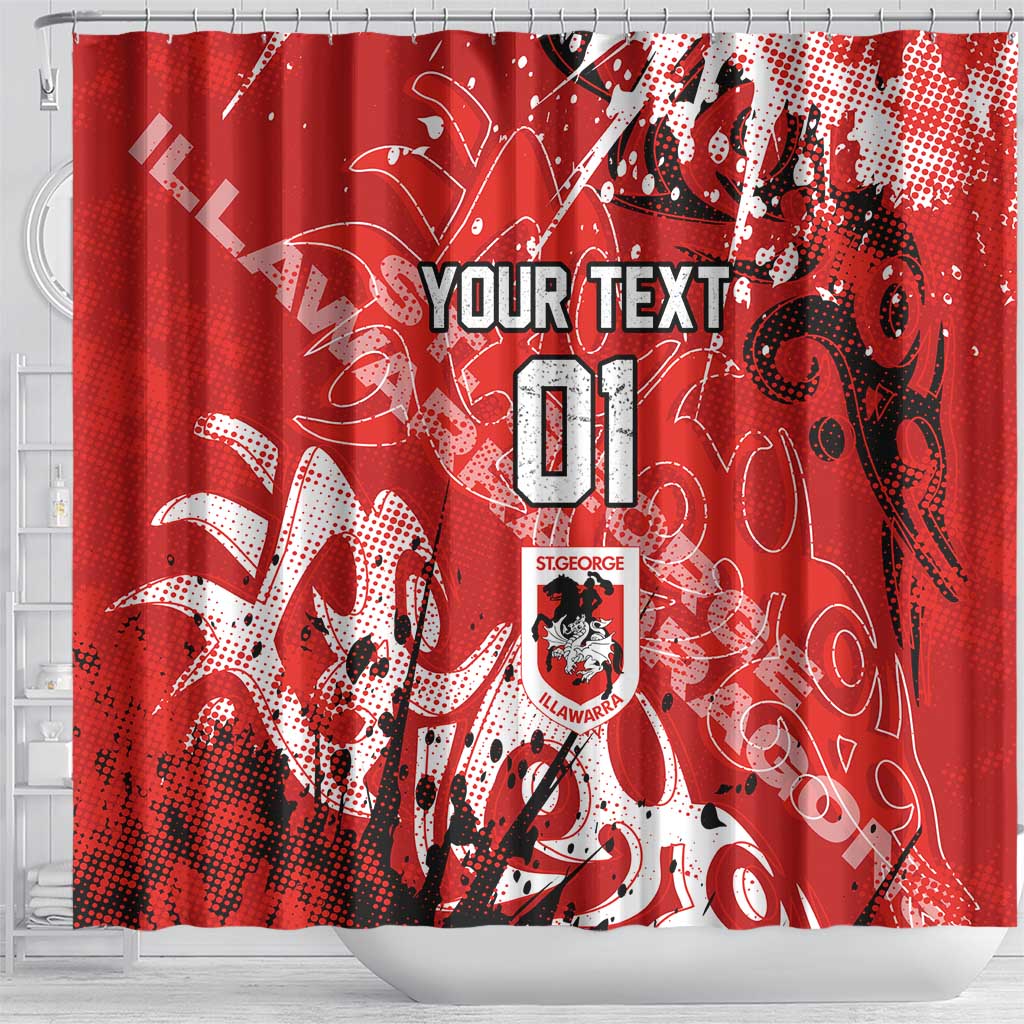 Personalized St. George Illawarra Dragons Rugby Shower Curtain Urban Street Graffiti Style - Distressed Splatter Elements