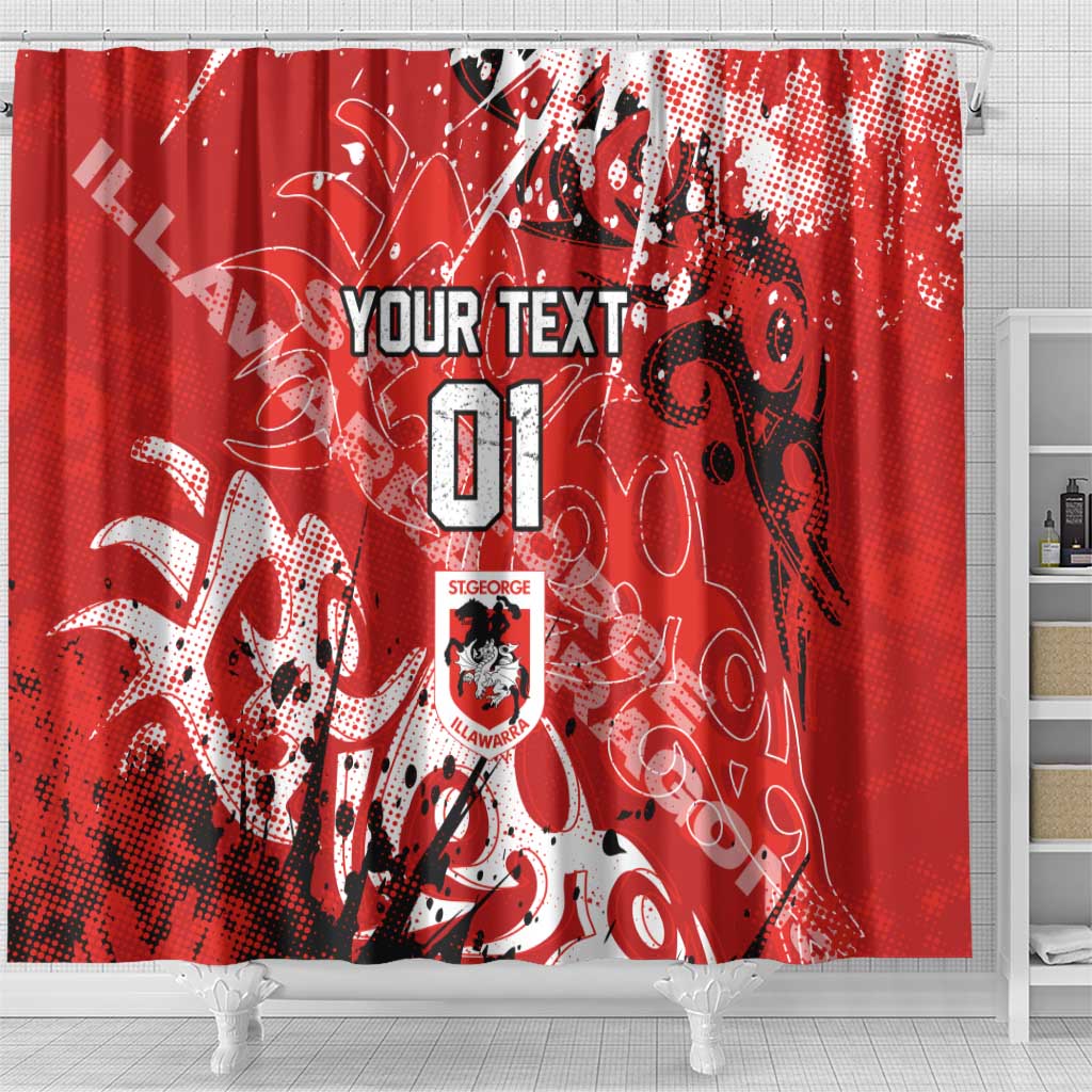 Personalized St. George Illawarra Dragons Rugby Shower Curtain Urban Street Graffiti Style - Distressed Splatter Elements