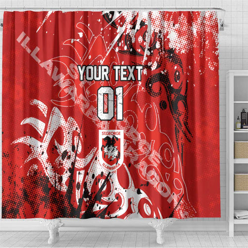 Personalized St. George Illawarra Dragons Rugby Shower Curtain Urban Street Graffiti Style - Distressed Splatter Elements