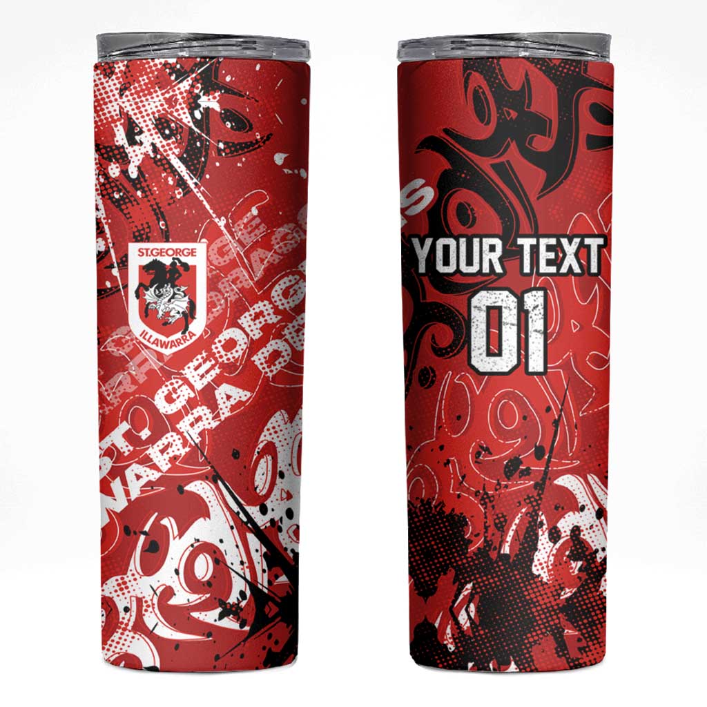 Personalized St. George Illawarra Dragons Rugby Skinny Tumbler Urban Street Graffiti Style - Distressed Splatter Elements