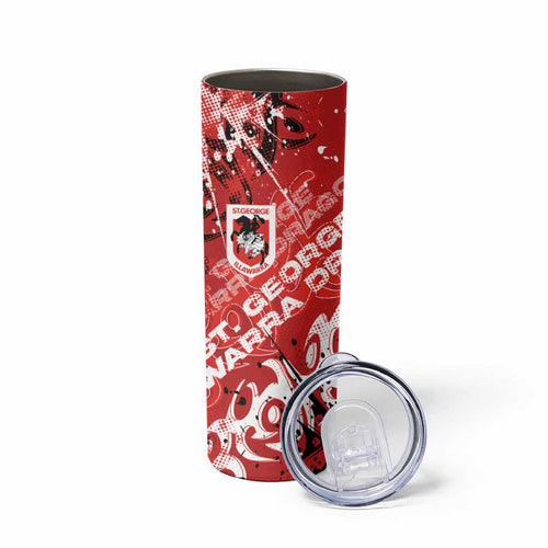 Personalized St. George Illawarra Dragons Rugby Skinny Tumbler Urban Street Graffiti Style - Distressed Splatter Elements
