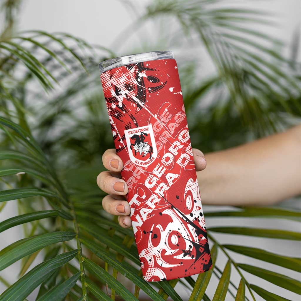 Personalized St. George Illawarra Dragons Rugby Skinny Tumbler Urban Street Graffiti Style - Distressed Splatter Elements