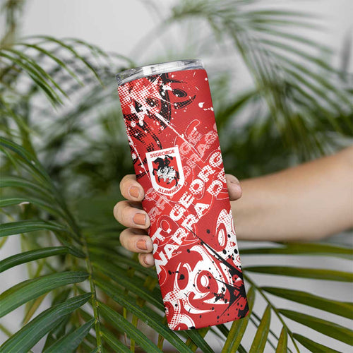 Personalized St. George Illawarra Dragons Rugby Skinny Tumbler Urban Street Graffiti Style - Distressed Splatter Elements