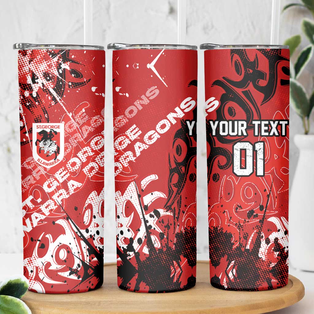 Personalized St. George Illawarra Dragons Rugby Skinny Tumbler Urban Street Graffiti Style - Distressed Splatter Elements