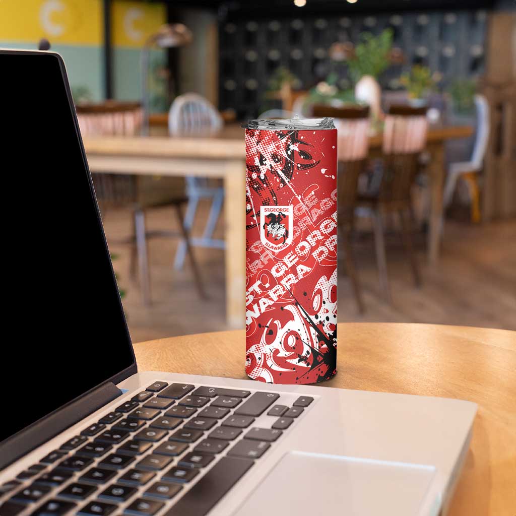 Personalized St. George Illawarra Dragons Rugby Skinny Tumbler Urban Street Graffiti Style - Distressed Splatter Elements
