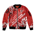 Personalized St. George Illawarra Dragons Rugby Sleeve Zip Bomber Jacket Urban Street Graffiti Style - Distressed Splatter Elements