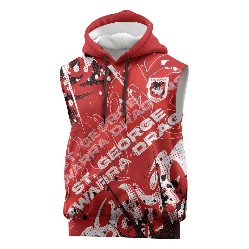 Personalized St. George Illawarra Dragons Rugby Sleeveless Hoodie Urban Street Graffiti Style - Distressed Splatter Elements