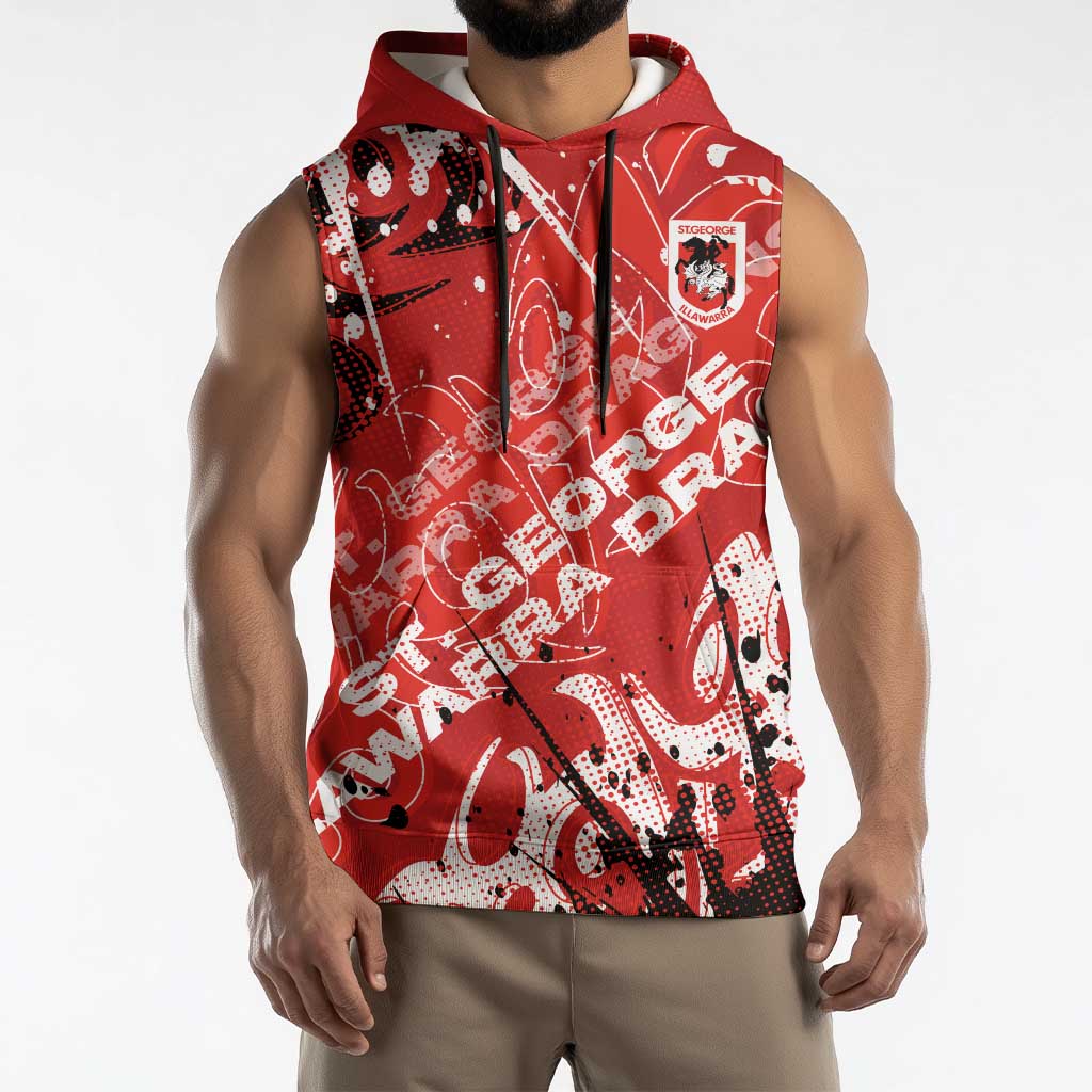 Personalized St. George Illawarra Dragons Rugby Sleeveless Hoodie Urban Street Graffiti Style - Distressed Splatter Elements