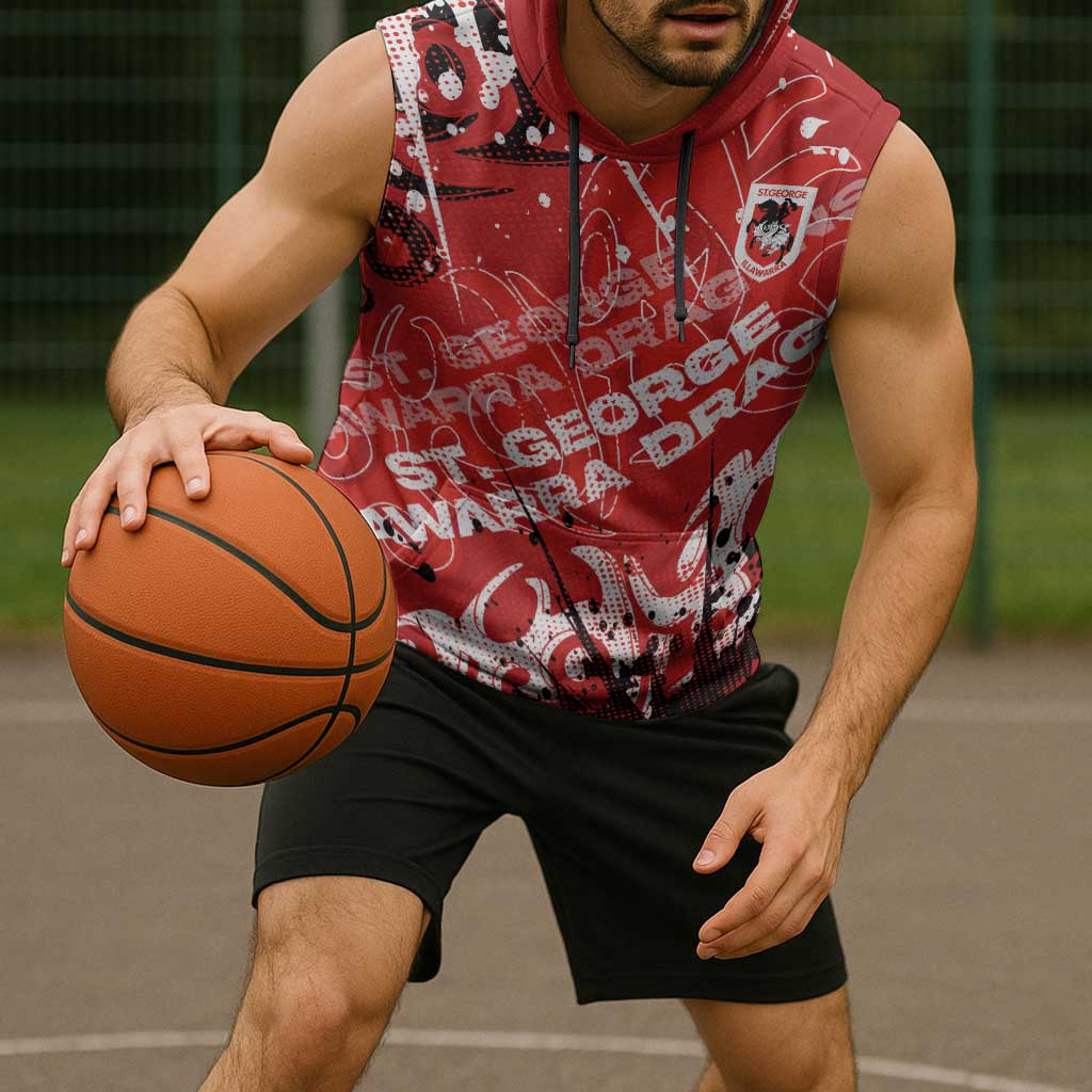 Personalized St. George Illawarra Dragons Rugby Sleeveless Hoodie Urban Street Graffiti Style - Distressed Splatter Elements