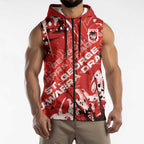 Personalized St. George Illawarra Dragons Rugby Sleeveless Zip Hoodie Urban Street Graffiti Style - Distressed Splatter Elements