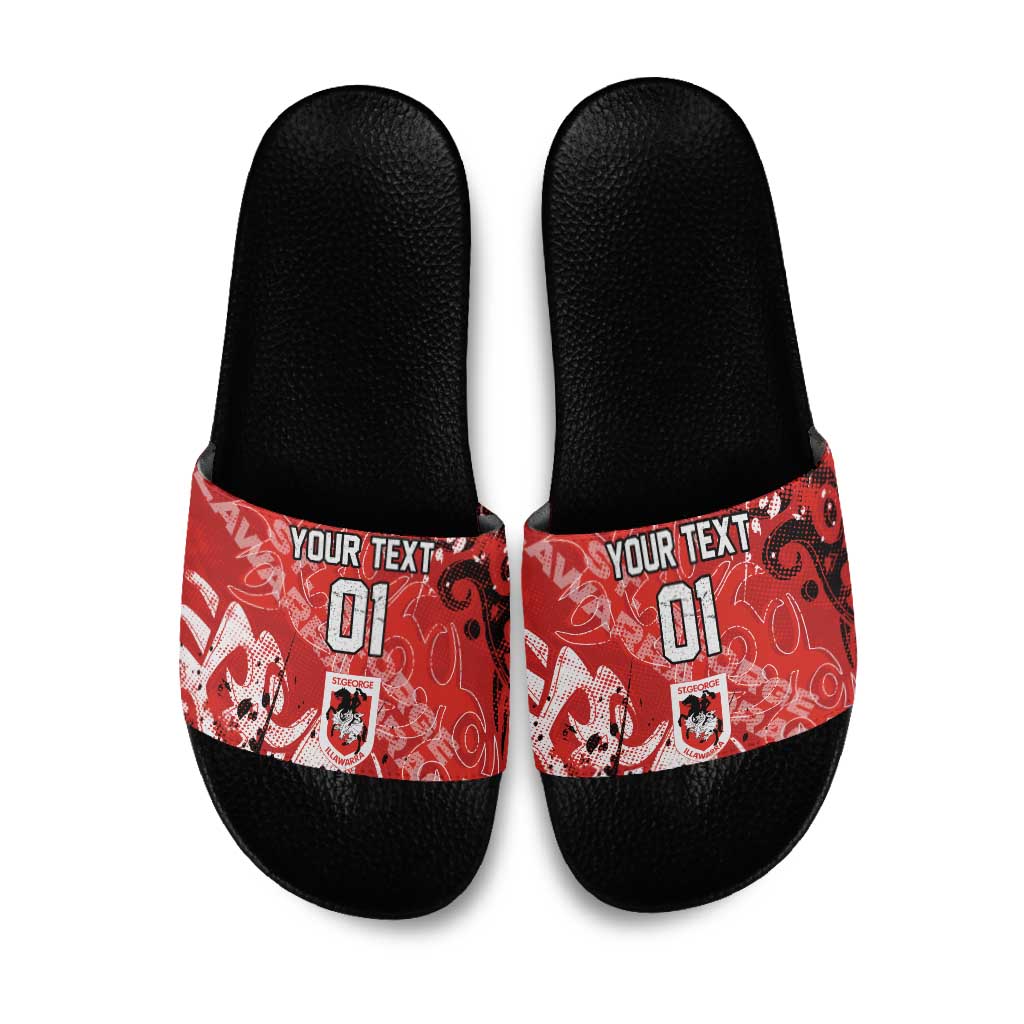 Personalized St. George Illawarra Dragons Rugby Slide Sandals Urban Street Graffiti Style - Distressed Splatter Elements