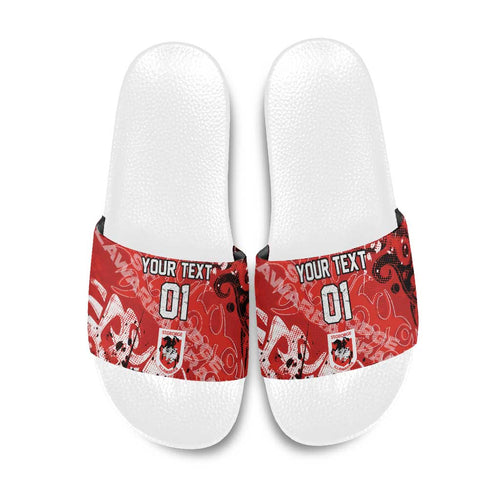 Personalized St. George Illawarra Dragons Rugby Slide Sandals Urban Street Graffiti Style - Distressed Splatter Elements